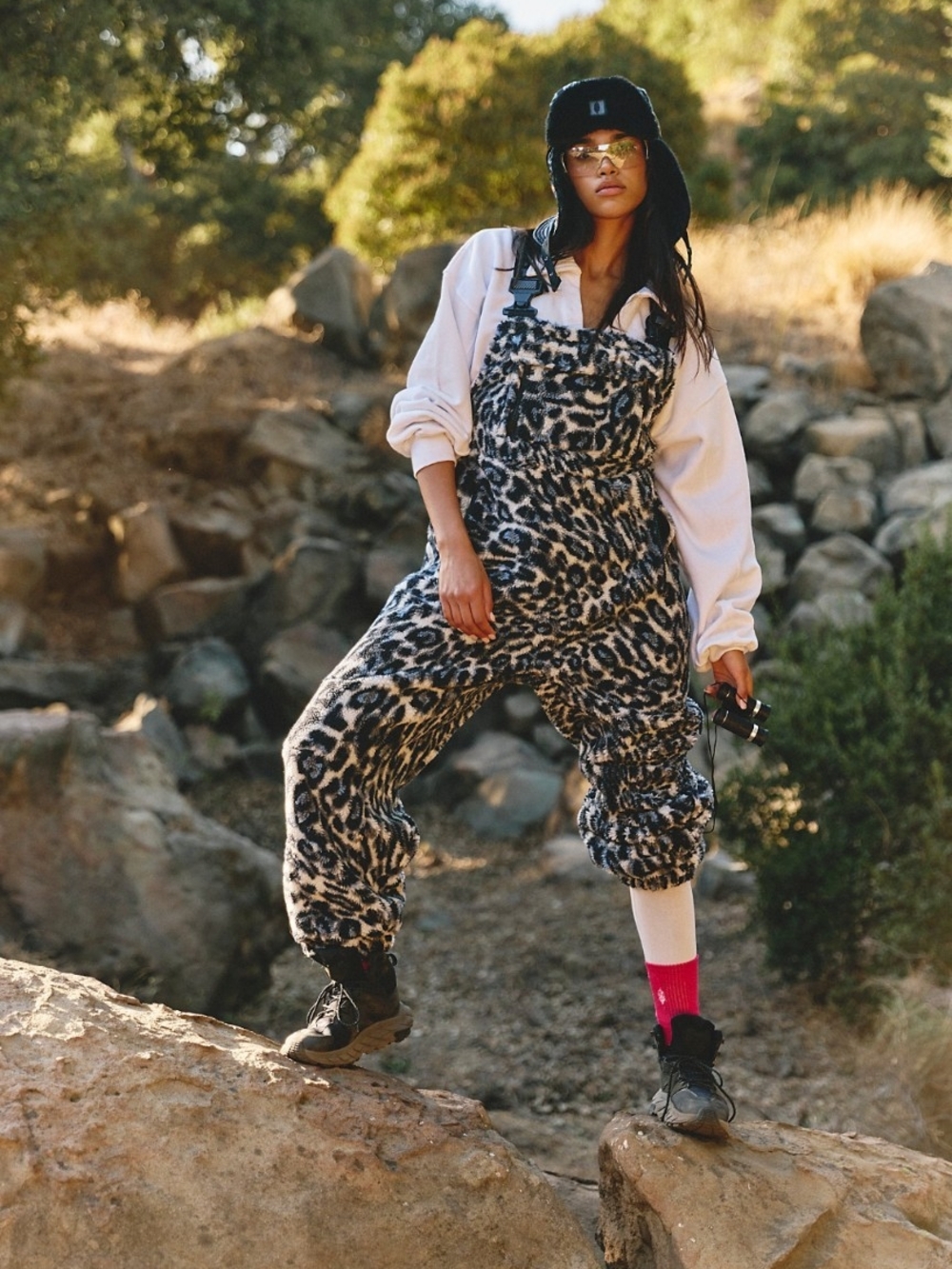 Free People Movement Hit The Slopes Leopard Print Fleece Overalls Small